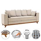 Sofá Moderno Pés Em Madeira Maciça 4 Lugares Linho Bege Muniz