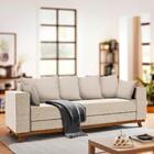 Sofá Moderno Pés Em Madeira Maciça 4 Lugares Linho Bege Muniz