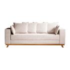 Sofá Moderno Pés Em Madeira Maciça 4 Lugares Linho Bege Muniz