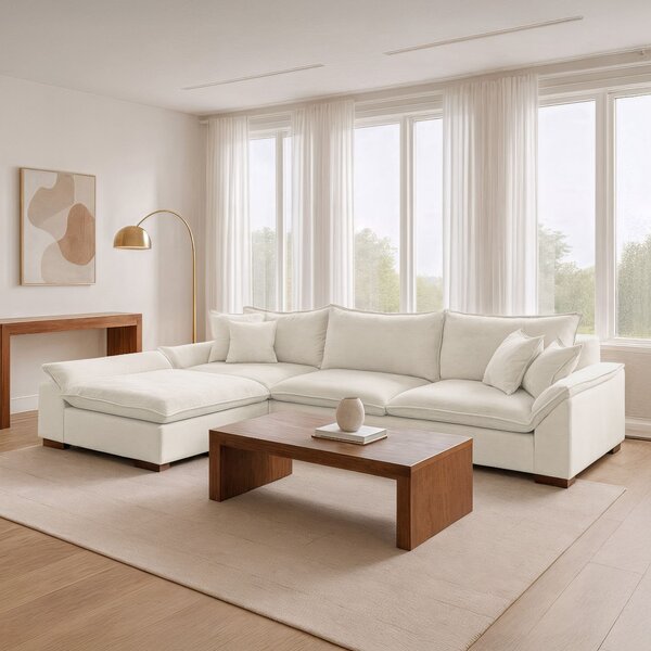 Sofá Modulado Com Chaise Dominique Base Em Madeira Maciça Bra