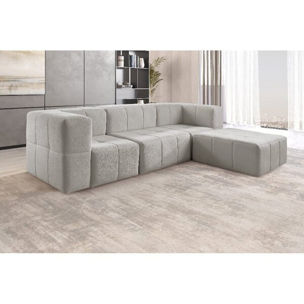 Sofá Modular 3 Lugares + Puff Bouclé Cinza