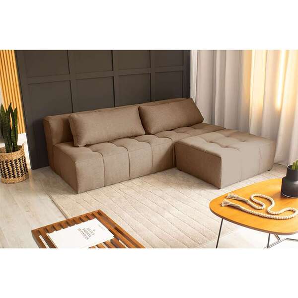 Sofá Modular 3 Lugares Com Puff Soho Linho Bege