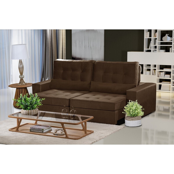 Sofá Modular Curitiba 5 Lugares 2.50 Mt Retrátil E Reclinável Veludo