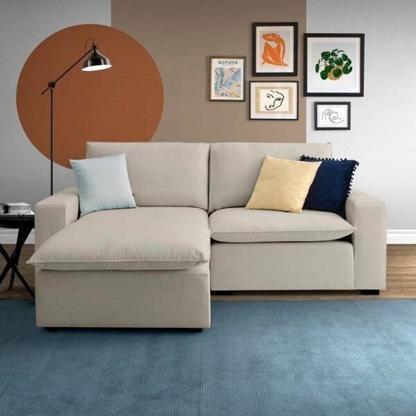 Sofá Modular Hug 3 Lugares 210cm Com Puff Em Linho Cabecasa M