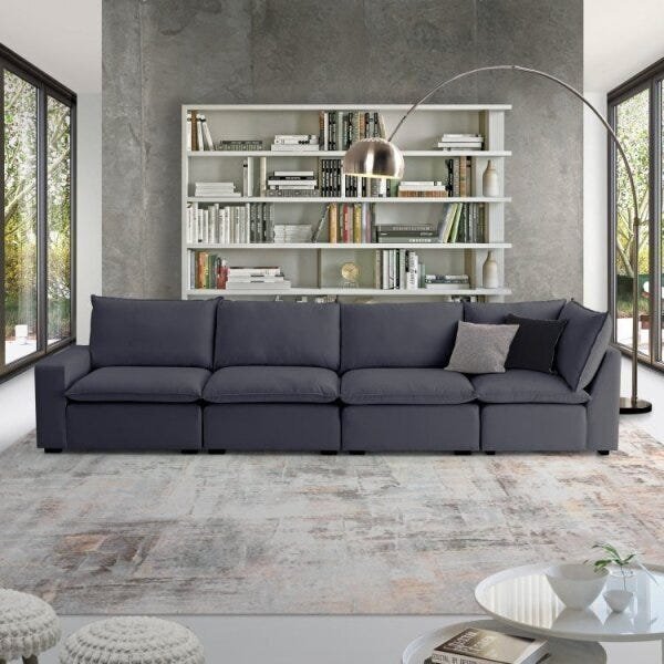 Sofá Modular Hug 8 Lugares 460cm Em Linho Cabecasa Madeiraori