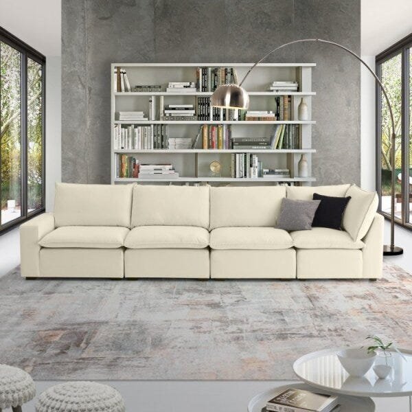 Sofá Modular Hug 8 Lugares 460cm Em Linho Cabecasa Madeiraori