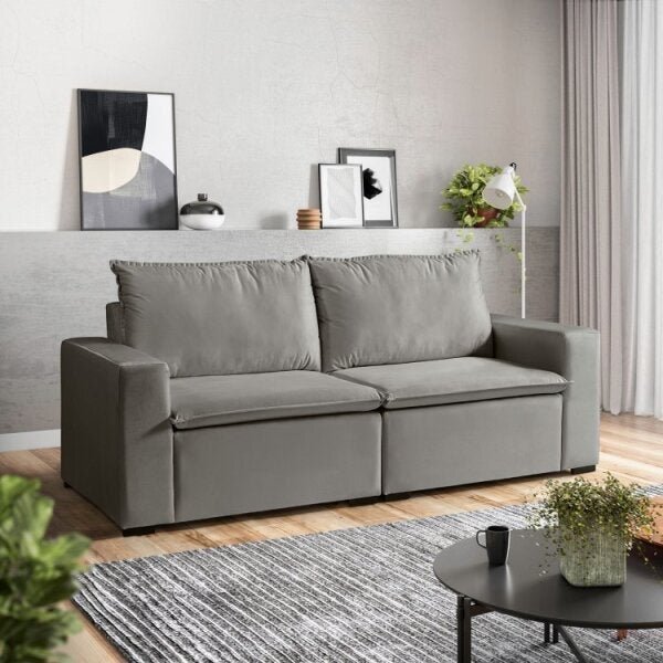Sofá Modular Ibi 3 Lugares 210cm Em Veludo Cabecasa Madeiraor