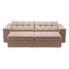 Sofá Modular Retrátil E Reclinável 2,50m Veludo Bege New Elit