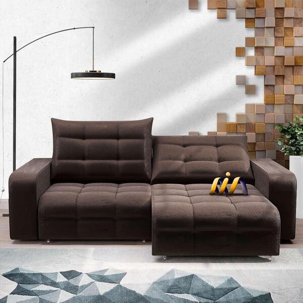 Sofá Modular Retrátil E Reclinável 2,50m Veludo Marrom Lion C