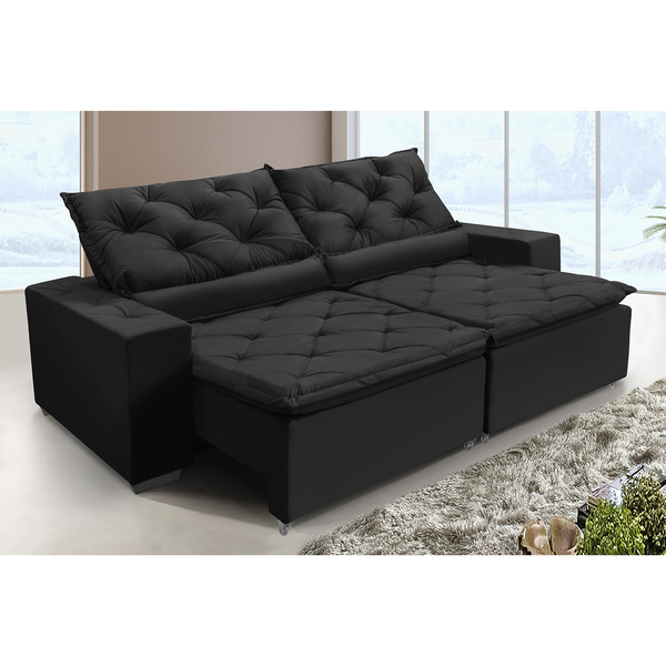 Sofá Monaco Retratil E Reclinavel 2,92 Mts Suede Preto Caroli