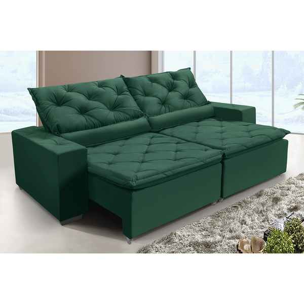 Sofá Monaco Retratil E Reclinavel 2,92 Mts Suede Verde Caroli