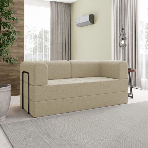 Sofá Na Caixa Modular 2 Lugares Linho Bege Maya Para Sala Bege