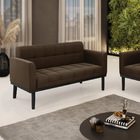 Sofá Namoradeira 2 Lugares Base De Madeira Preto Elisa Suede