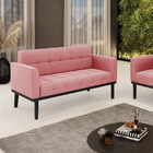 Sofá Namoradeira 2 Lugares Base De Madeira Preto Elisa Suede