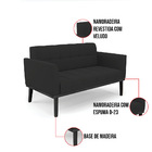 Sofá Namoradeira 2 Lugares Base De Madeira Preto Elisa Veludo