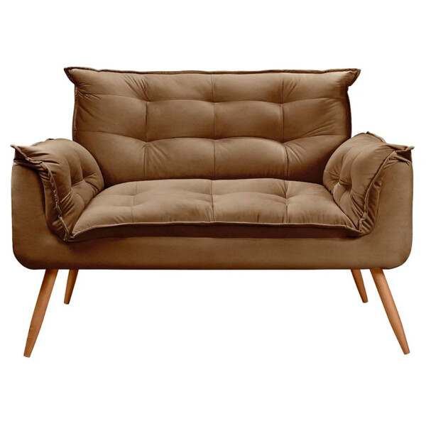 Sofá Namoradeira 2 Lugares Opala Veludo Marrom Castor Star Co