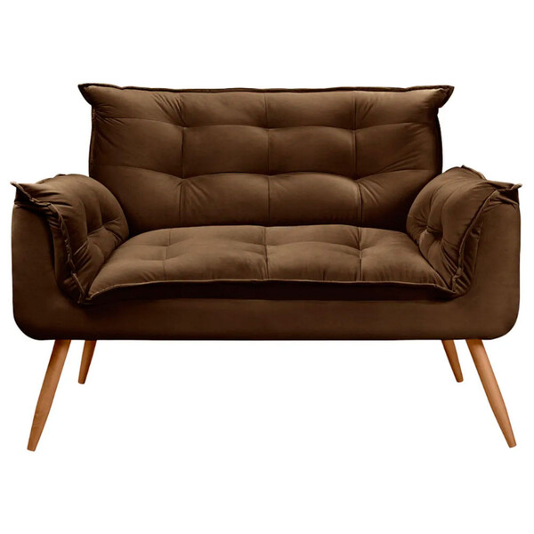 Sofá Namoradeira 2 Lugares Opala Veludo Marrom Chocolate - St