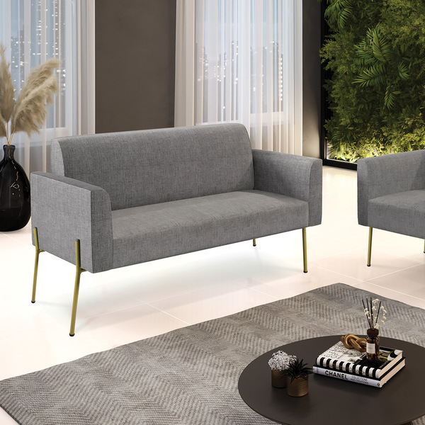 Sofá Namoradeira 2 Lugares Pé De Ferro Dourado Marisa Linho -