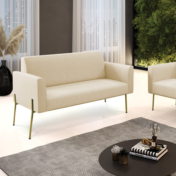 Sofá Namoradeira 2 Lugares Pé De Ferro Dourado Marisa Linho -