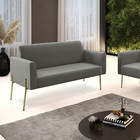 Sofá Namoradeira 2 Lugares Pé De Ferro Dourado Marisa Suede -