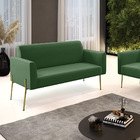 Sofá Namoradeira 2 Lugares Pé De Ferro Dourado Marisa Suede -