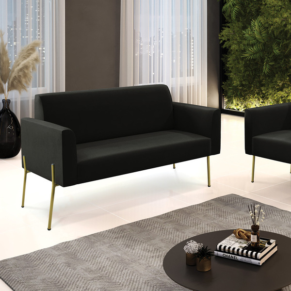 Sofá Namoradeira 2 Lugares Pé De Ferro Dourado Marisa Suede P