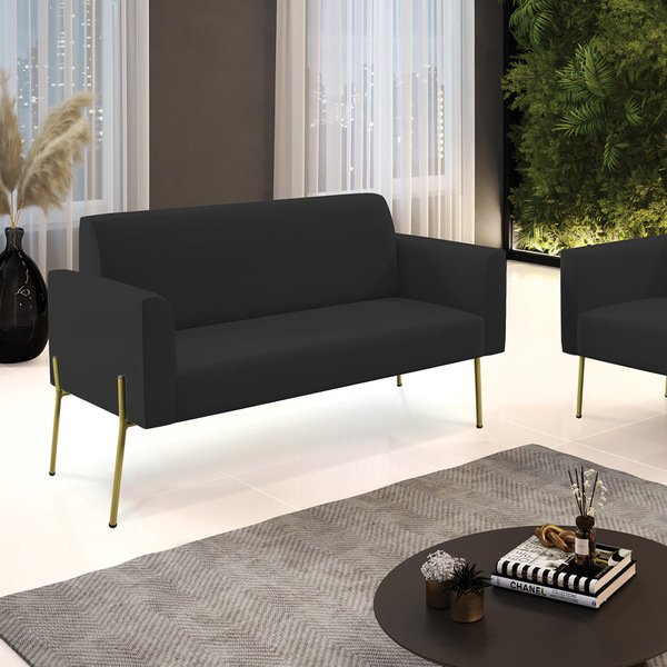 Sofá Namoradeira 2 Lugares Pé De Ferro Dourado Marisa Veludo