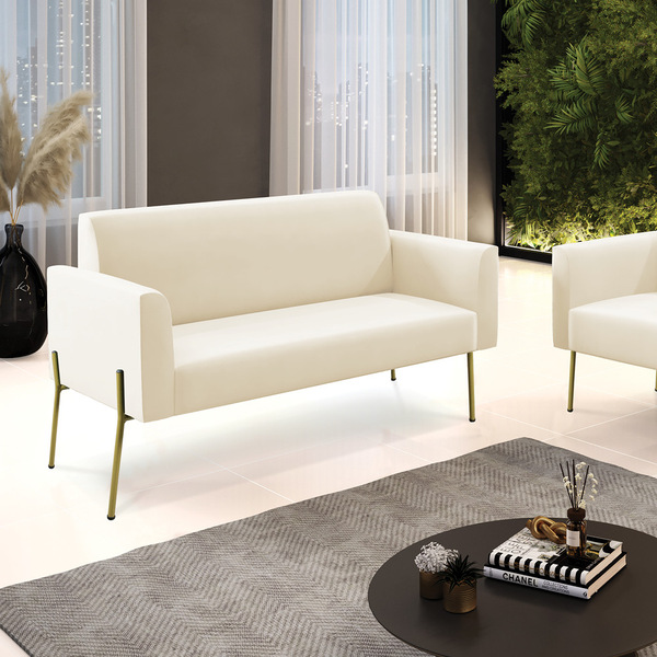 Sofá Namoradeira 2 Lugares Pé De Ferro Dourado Marisa Veludo