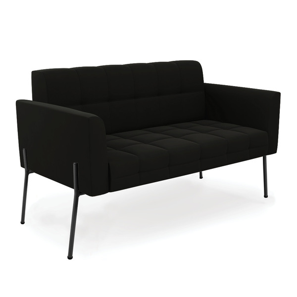 Sofá Namoradeira 2 Lugares Pé De Ferro Preto Elisa Suede D03