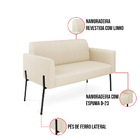 Sofá Namoradeira 2 Lugares Pé De Ferro Preto Marisa Linho Bege