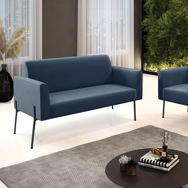 Sofá Namoradeira 2 Lugares Pé De Ferro Preto Marisa Suede Azu