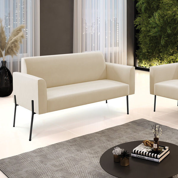 Sofá Namoradeira 2 Lugares Pé De Ferro Preto Marisa Suede Beg