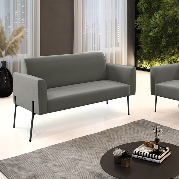 Sofá Namoradeira 2 Lugares Pé De Ferro Preto Marisa Suede - G