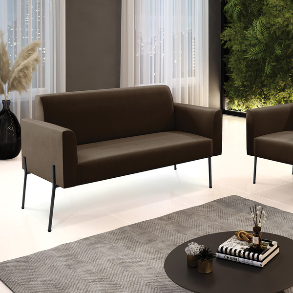 Sofá Namoradeira 2 Lugares Pé De Ferro Preto Marisa Suede - M