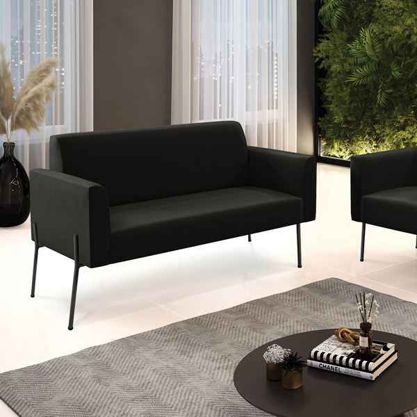 Sofá Namoradeira 2 Lugares Pé De Ferro Preto Marisa Suede - P