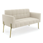 Sofá Namoradeira 2 Lugares Pé Ferro Dourado Elisa Bouclê Bege