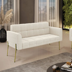 Sofá Namoradeira 2 Lugares Pé Ferro Dourado Elisa Bouclê Bege