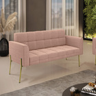Sofá Namoradeira 2 Lugares Pé Ferro Dourado Elisa Bouclê Rosê