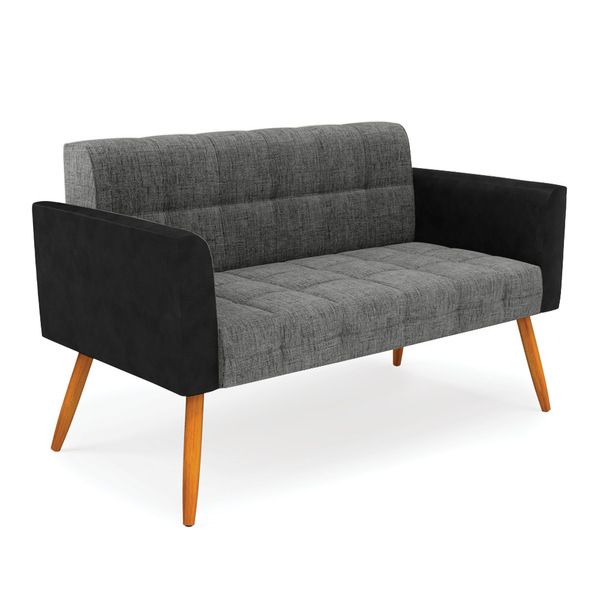 Sofá Namoradeira 2 Lugares Pés Palito Castanho Elisa Preto/li