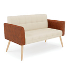 Sofá Namoradeira 2 Lugares Pés Palito Natural Elisa Nozes/lin