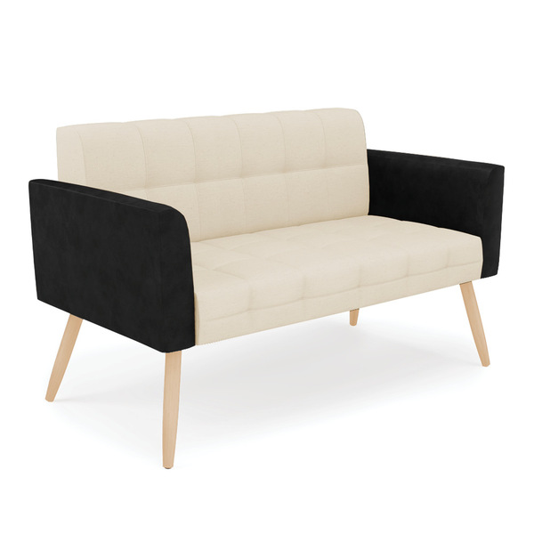 Sofá Namoradeira 2 Lugares Pés Palito Natural Elisa Preto/lin