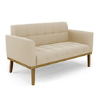 Sofá Namoradeira Base De Madeira Castanho Elisa Suede Bege D0