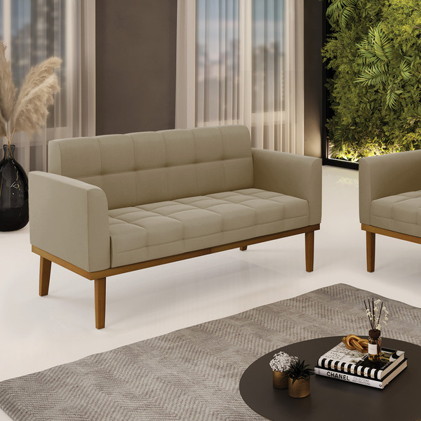 Sofá Namoradeira Base De Madeira Castanho Elisa Suede D03 - D