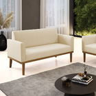 Sofá Namoradeira Base De Madeira Fixa Castanho Marisa Linho B