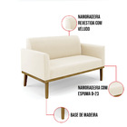 Sofá Namoradeira Base De Madeira Fixa Castanho Marisa Veludo