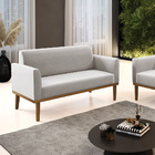 Sofá Namoradeira Base De Madeira Fixa Castanho Marisa Veludo