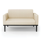 Sofá Namoradeira Base De Madeira Fixa Preto Marisa Linho - A1