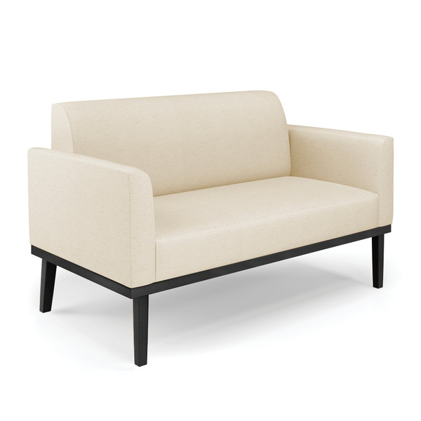 Sofá Namoradeira Base De Madeira Fixa Preto Marisa Linho - A1