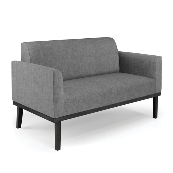 Sofá Namoradeira Base De Madeira Fixa Preto Marisa Linho - A2