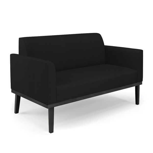 Sofá Namoradeira Base De Madeira Fixa Preto Marisa Linho Pret